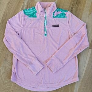 Vineyard Vines Banana Leaf Terry Relaxed Shep Shirt Pink Green Small